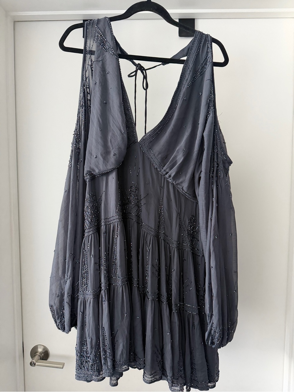 ASOS Slate Gray Beaded Cold-Shoulder Mini Dress